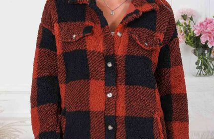 Plaid Button Down Coat with Pockets
