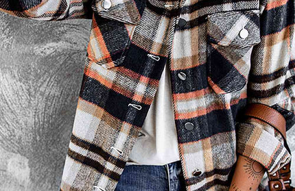 Plaid Button Shirt Jacket with Breast Pockets