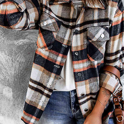 Plaid Button Shirt Jacket with Breast Pockets
