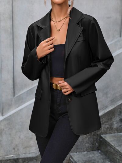 Pocketed Button Up Blazer - Hey Love Boutique
