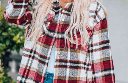 Plaid Button Shirt Jacket with Breast Pockets