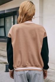 Contrast Baseball Collar Snap Down Jacket - Hey Love Boutique