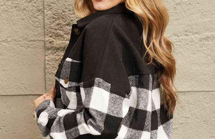 Plaid Button-UpJacket with Pockets - Hey Love Boutique
