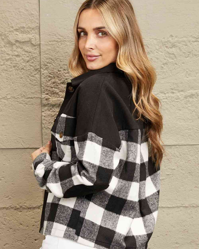 Plaid Button-UpJacket with Pockets - Hey Love Boutique