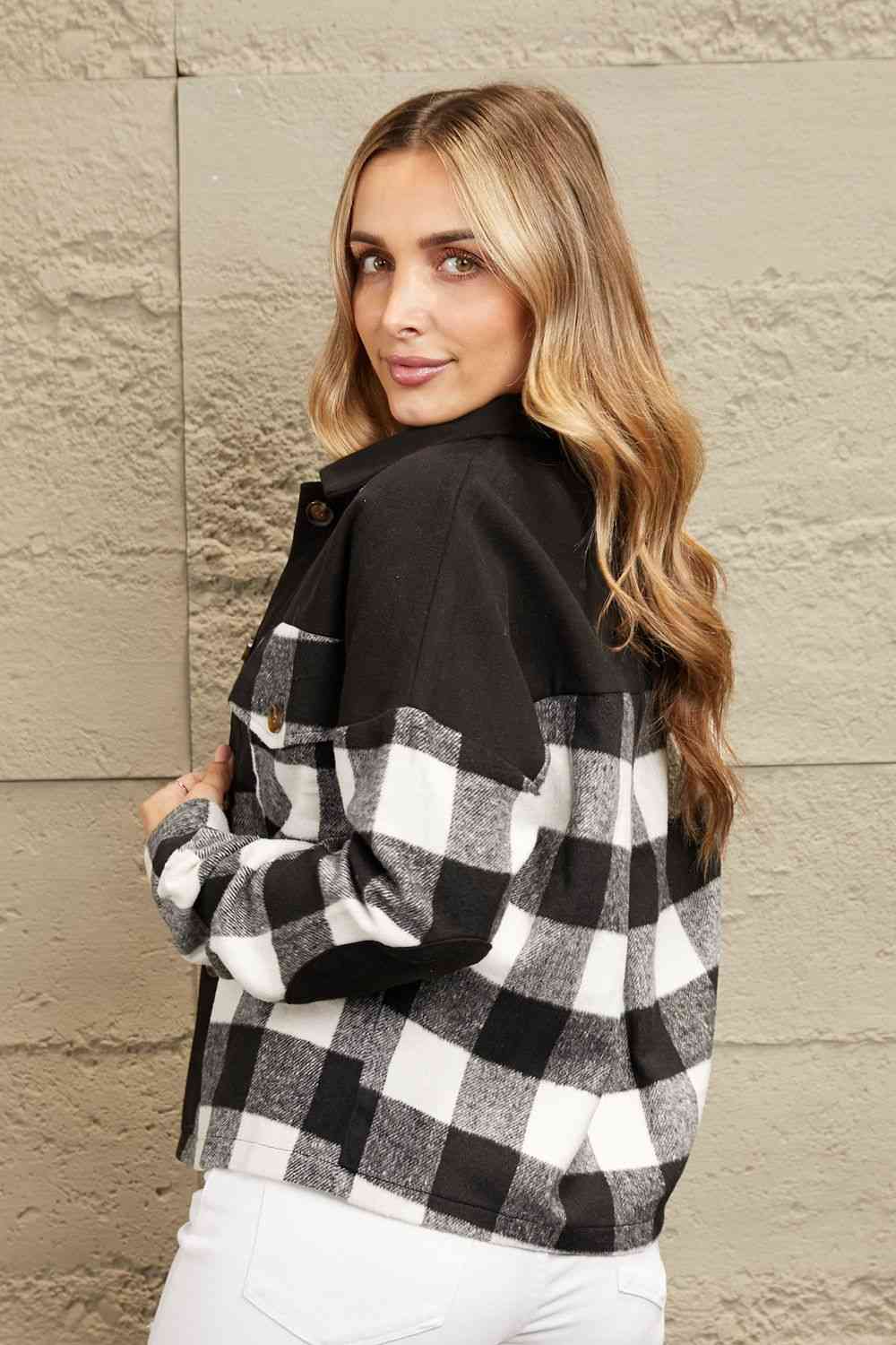 Plaid Button-UpJacket with Pockets - Hey Love Boutique