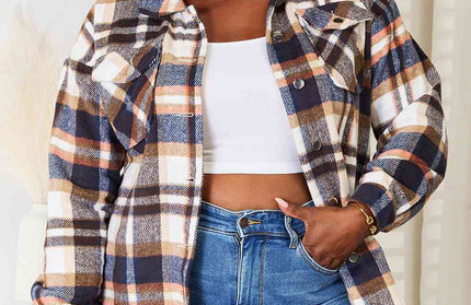 Plaid Button Shirt Jacket with Breast Pockets - Hey Love Boutique