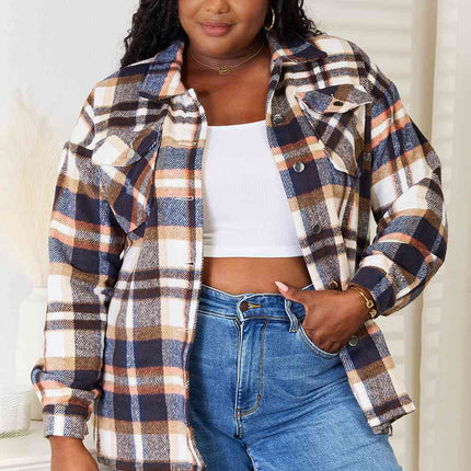 Plaid Button Shirt Jacket with Breast Pockets