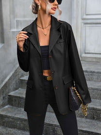 Pocketed Button Up Blazer - Hey Love Boutique