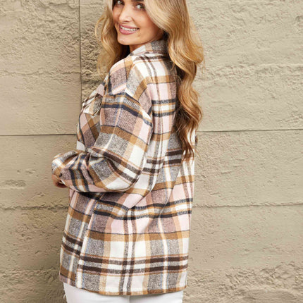 Plaid Button Shirt Jacket with Breast Pockets