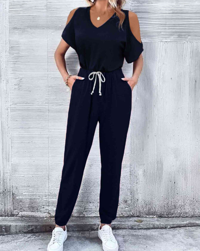 Cold-Shoulder Jumpsuit with Pockets - Hey Love Boutique