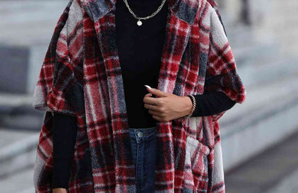 Plaid Hooded Coat with Pockets - Hey Love Boutique