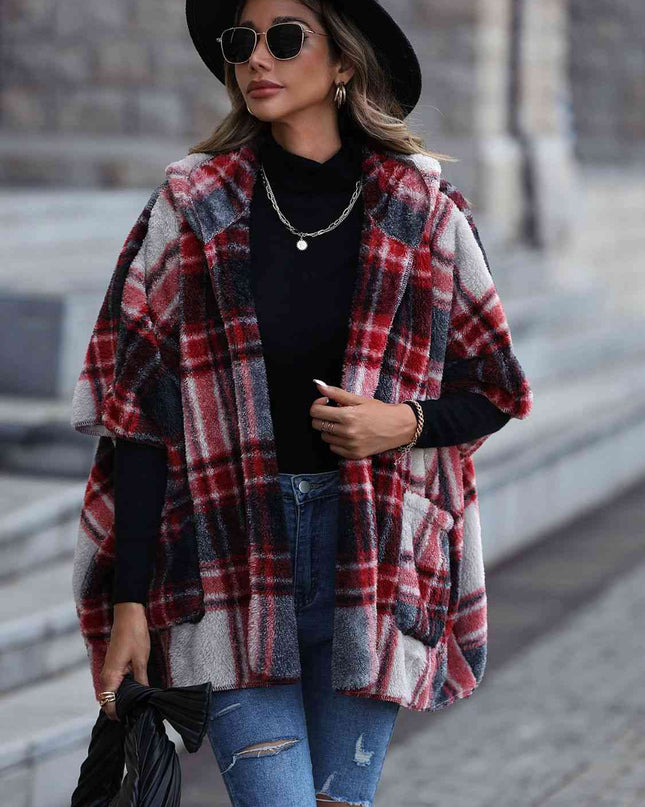 Plaid Hooded Coat with Pockets - Hey Love Boutique