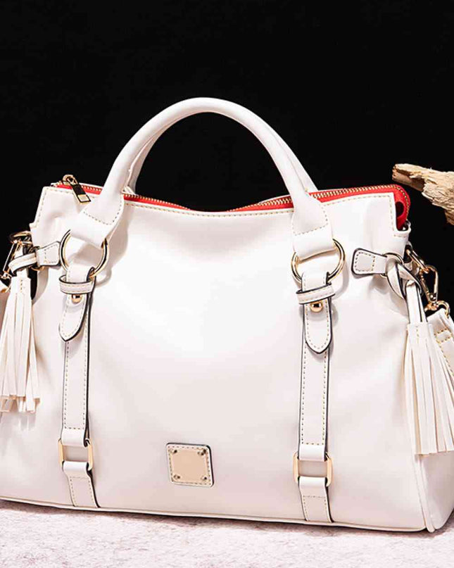 Leather Handbag with Tassels