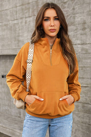 Quarter Zip Dropped Shoulder Sweatshirt - Hey Love Boutique