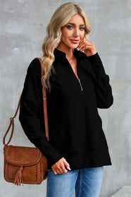 Half Zip Pocketed Dropped Shoulder Sweatshirt - Hey Love Boutique