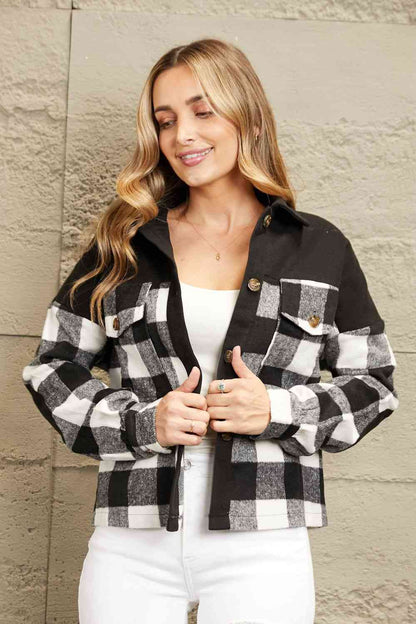 Plaid Button-UpJacket with Pockets - Hey Love Boutique
