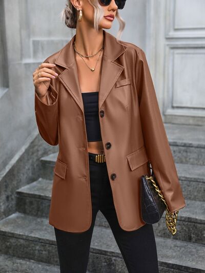 Pocketed Button Up Blazer - Hey Love Boutique