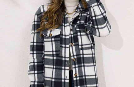 Plaid Collared Longline Coat - Hey Love Boutique