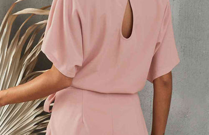 Tie Belt Short Sleeve Jumpsuit