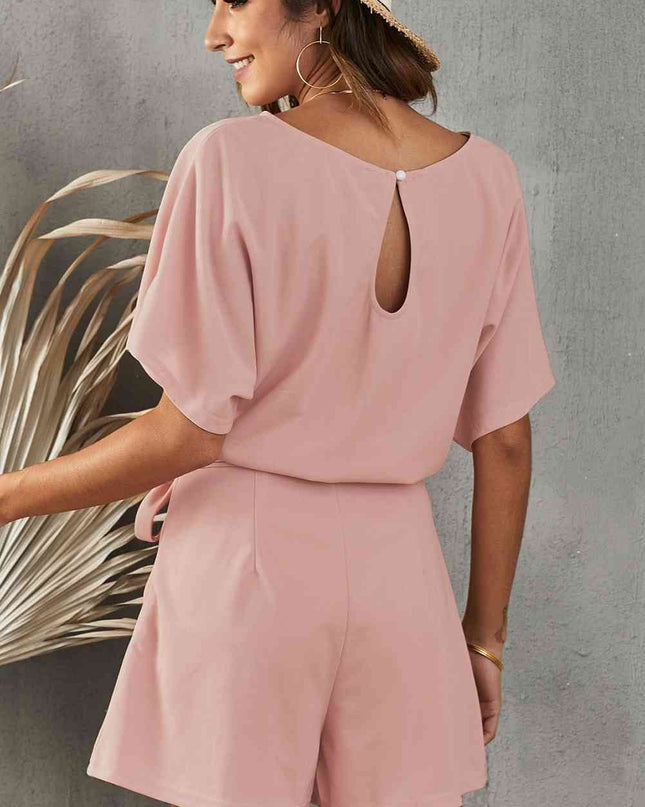 Tie Belt Short Sleeve Jumpsuit