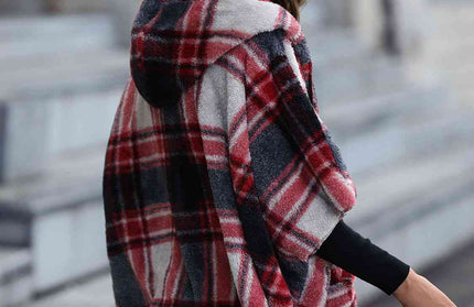 Plaid Hooded Coat with Pockets - Hey Love Boutique