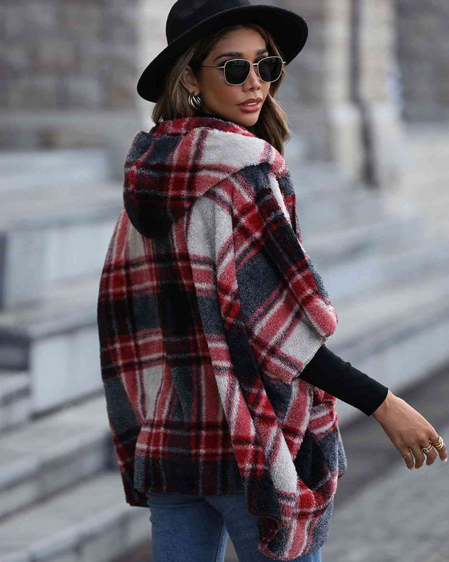 Plaid Hooded Coat with Pockets - Hey Love Boutique