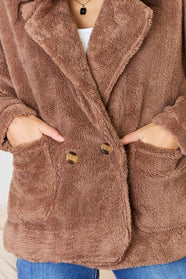 Double Breasted Fuzzy Coat - Hey Love Boutique