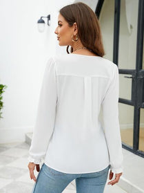Notched Flounce Sleeve Blouse - Hey Love Boutique
