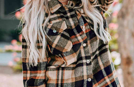 Plaid Button Shirt Jacket with Breast Pockets