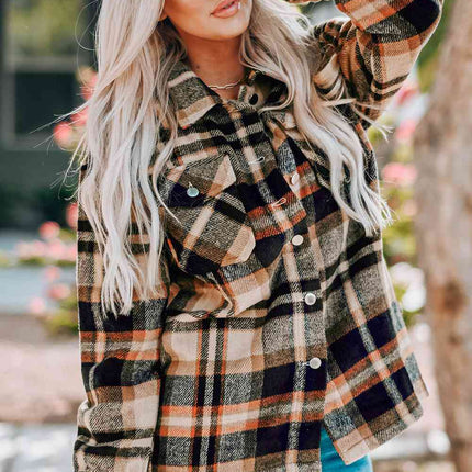 Plaid Button Shirt Jacket with Breast Pockets