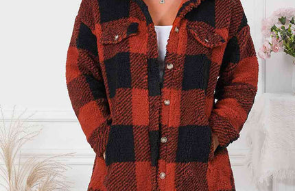Plaid Button Down Coat with Pockets