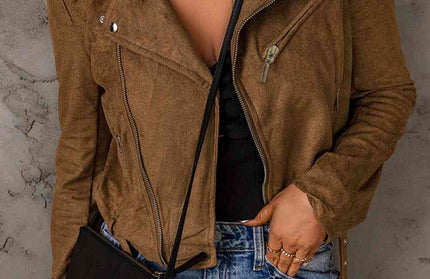 Vegan Suede Zip Detail Jacket - Hey Love Boutique